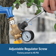 Camco regulator displays 45-psi factory preset for RV setup