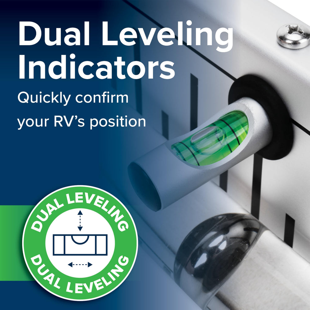 Camco AccuLevel front-to-back indicator helps verify slope for stability.