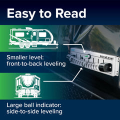 Camco AccuLevel mounted at the front offers clear mirror visibility.