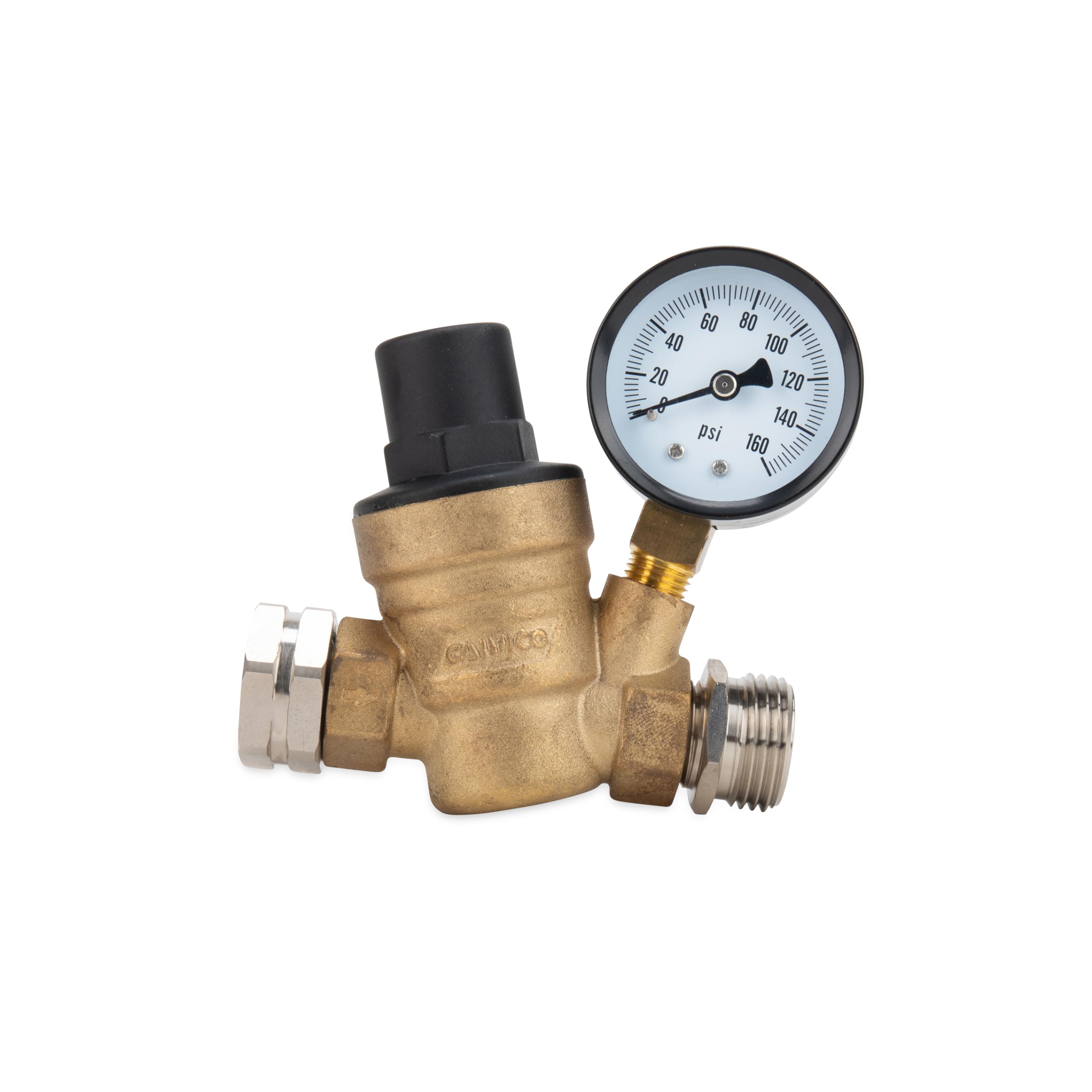 Camco adjustable RV regulator cap dial showing pressure setting for safe flow