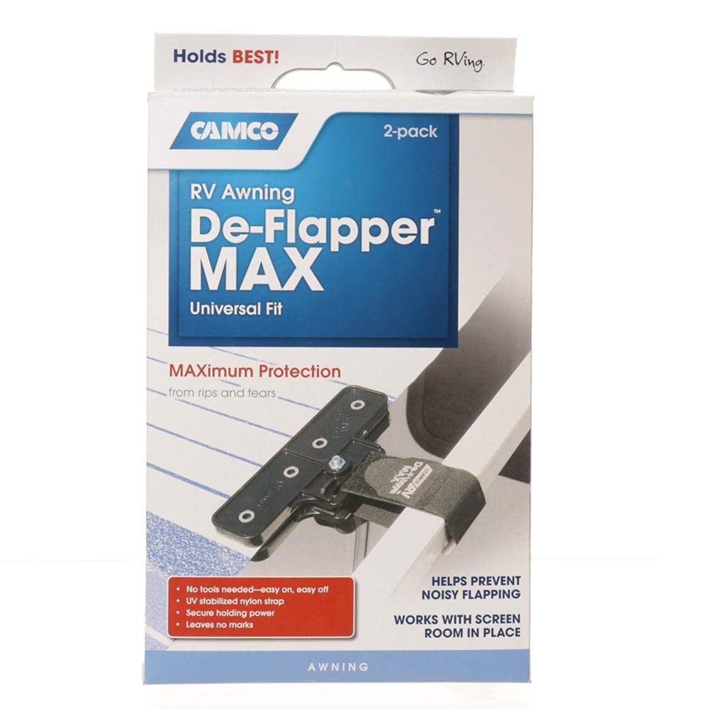 Camco De-Flapper Max two-pack packaging provides added value for RV setups.
