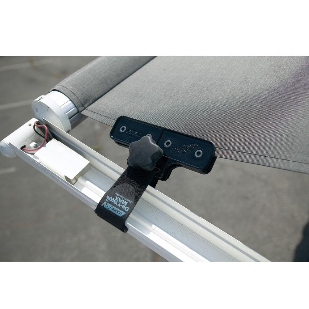 Camco De-Flapper Max strap closure keeps the unit securely in place on an awning.