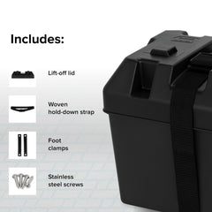 Camco box foot clamps secure box to compartments, preventing movement during transport.