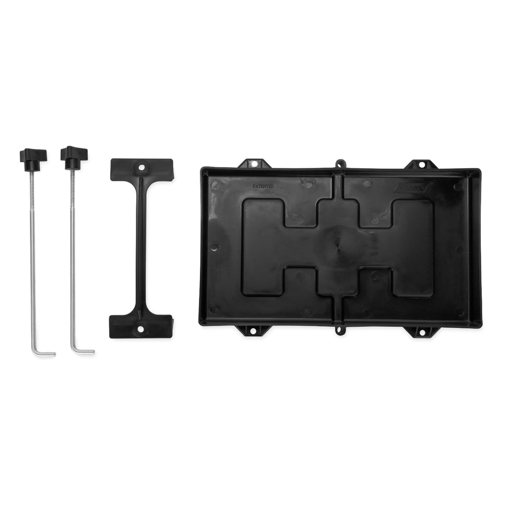 Camco battery hold-down tray installed in an RV