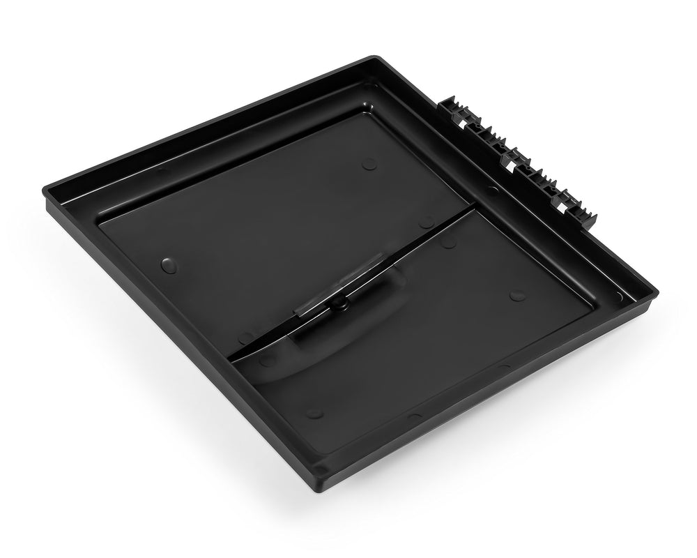 Camco black polypropylene vent lid with reinforced center bar for strength.