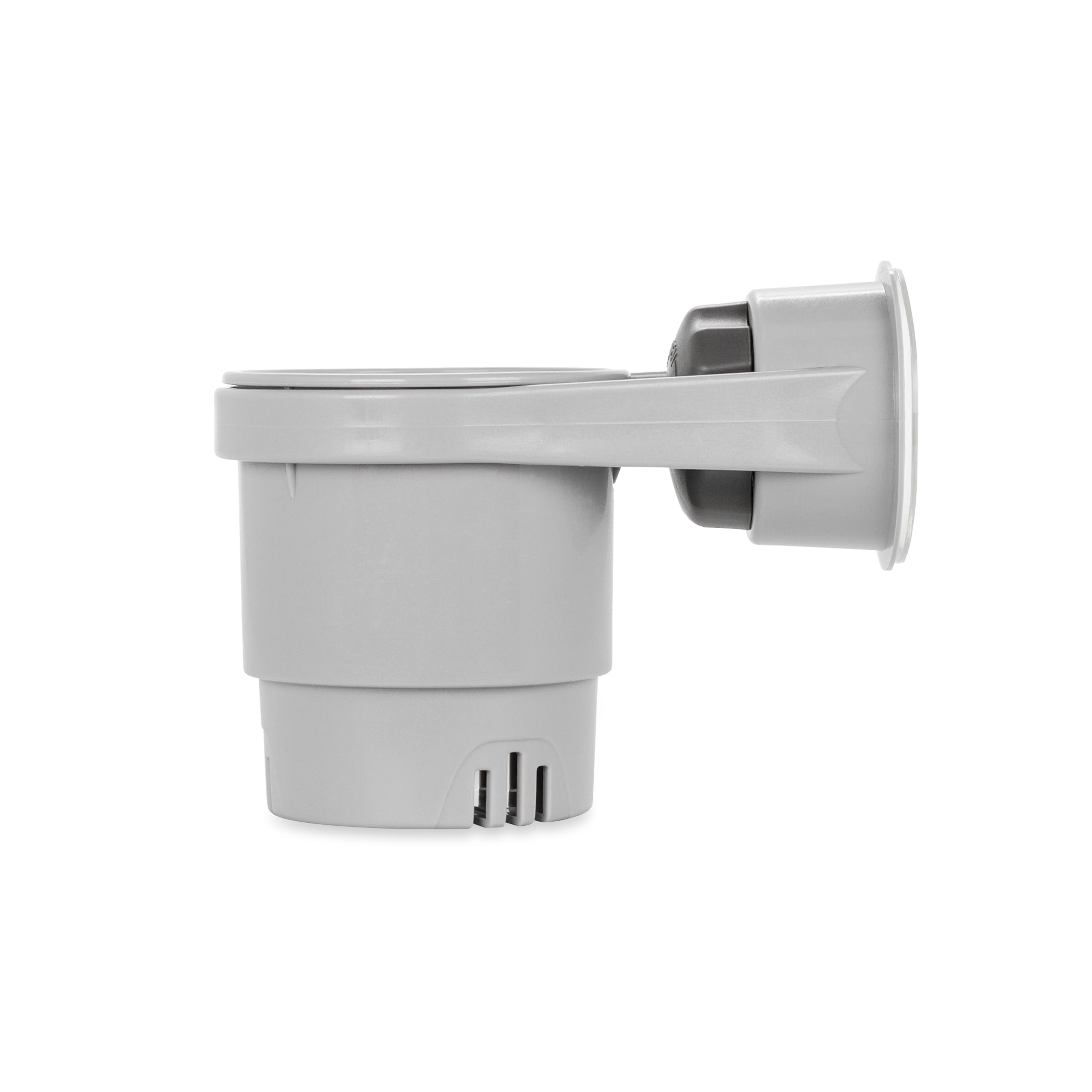 Camco boat cup holder suction mounted on a window to hold drinks steady.