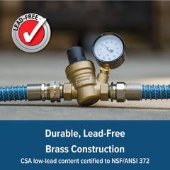 Camco brass regulator attached to garden hose threads for simple hookup