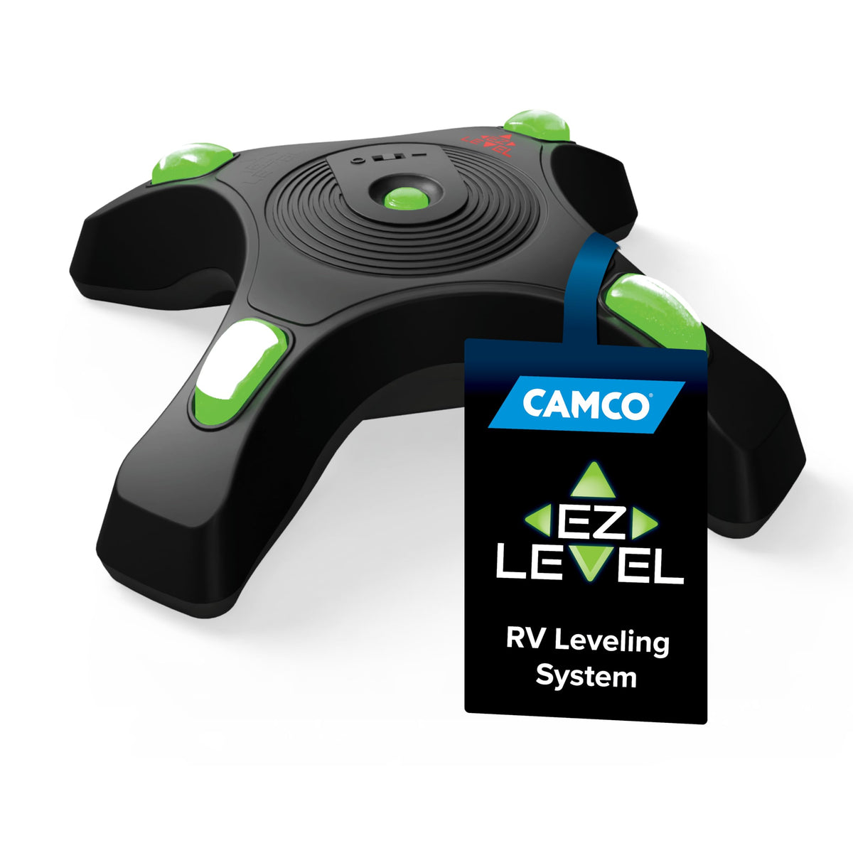 Camco Camper EZ Level indicators illuminate for quick, accurate RV leveling.