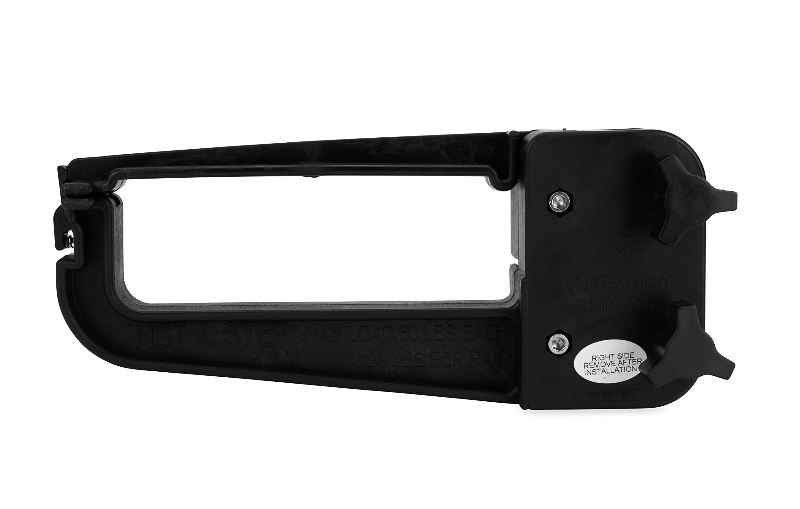 Camco Clamp-N-Carry rack on an RV ladder secures four chairs.