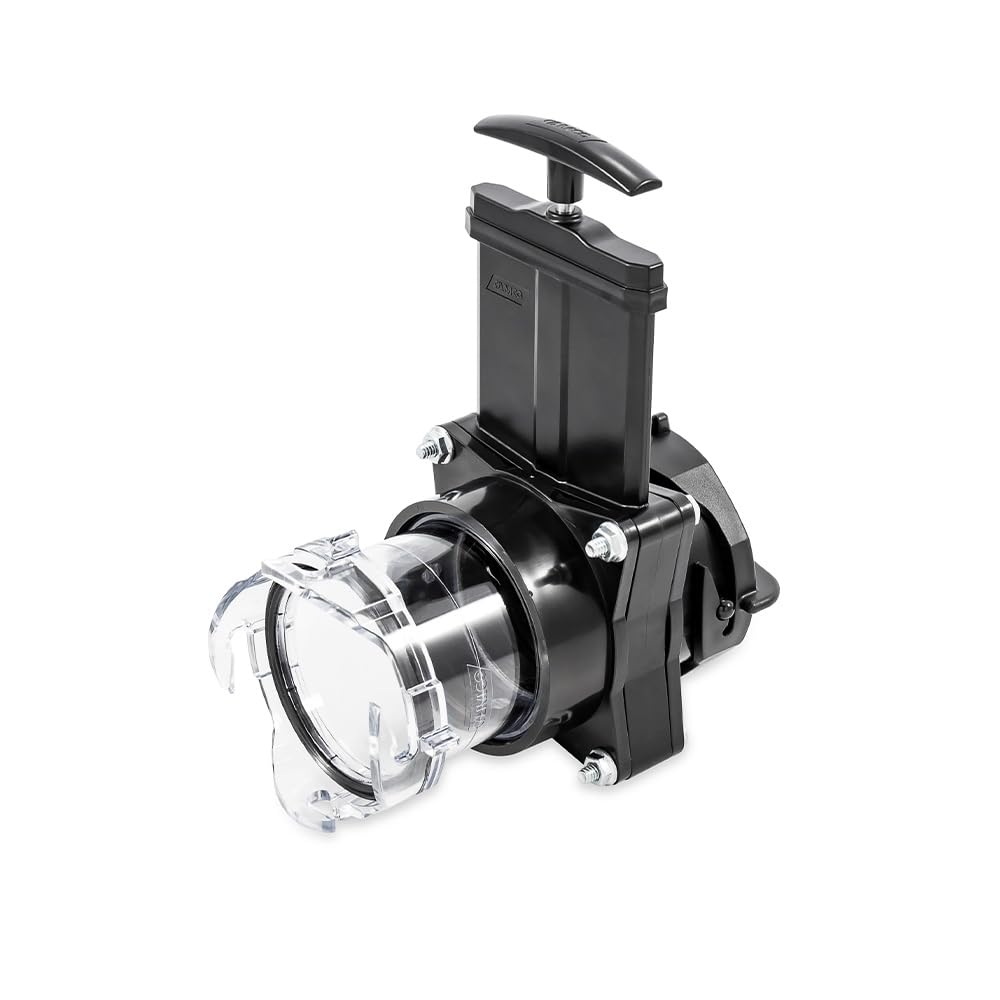 Camco clear adapter design aids quick inspection of drain contents.