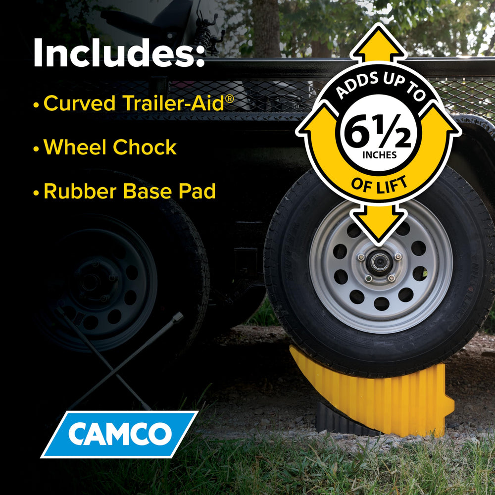 Camco Curved Trailer-Aid compatible with up to 32-inch tires.