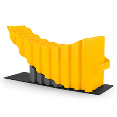 Camco Curved Trailer-Aid in use with six-and-a-half-inch lift for tire changes.