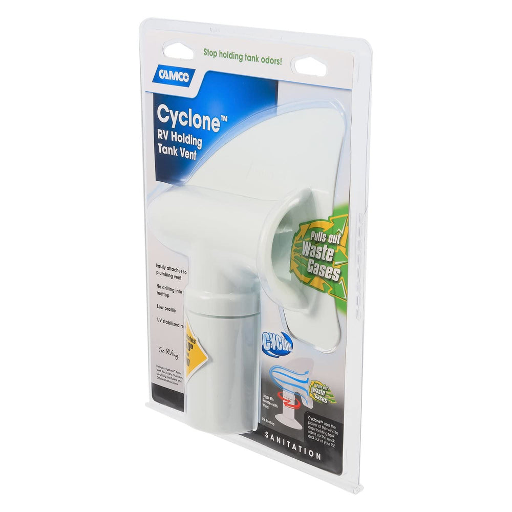 Camco Cyclone-easy-installation shows tool-free setup for quick odors management