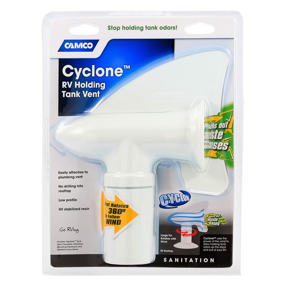 Camco Cyclone-holding-tank-odor illustrates faster odor movement away from living spaces