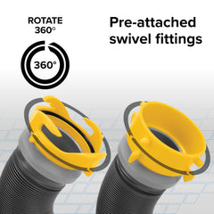 Compressed 10ft sewer hose extension saving space in small RV bays.
