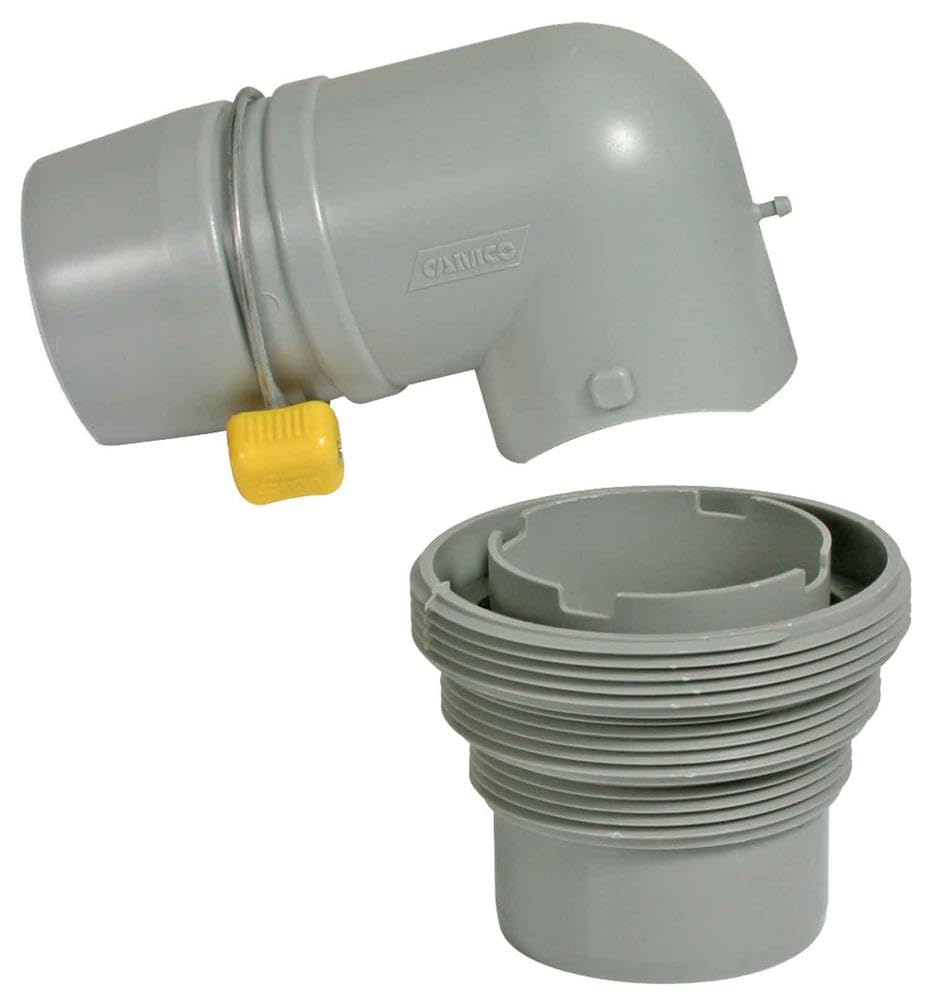 Camco Easy Slip elbow and 4-in-1 adapter enabling fast, secure sewer hose connections.