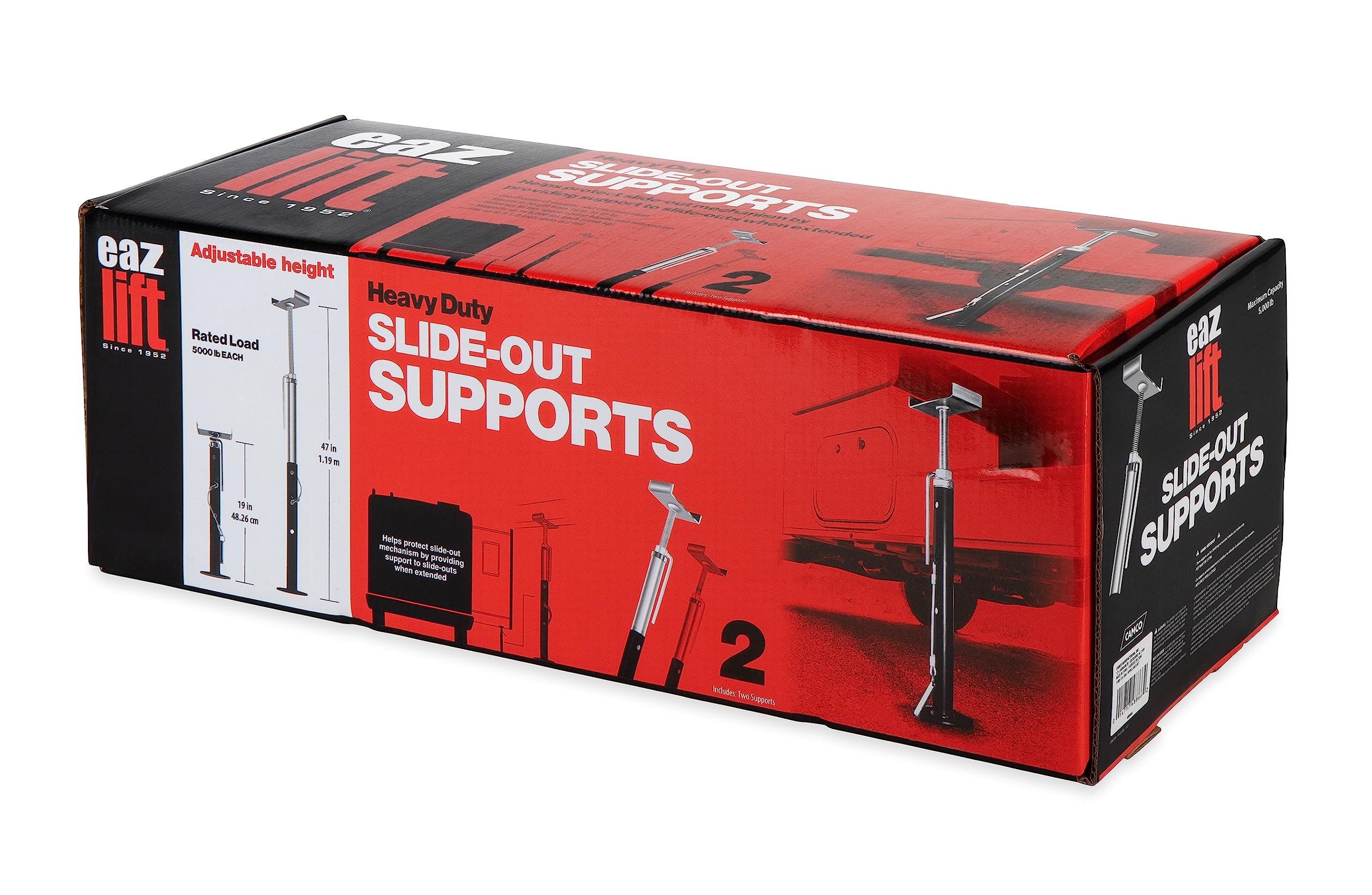 Camco Eaz-Lift set of two installed on RV slide-out ensures balanced support.