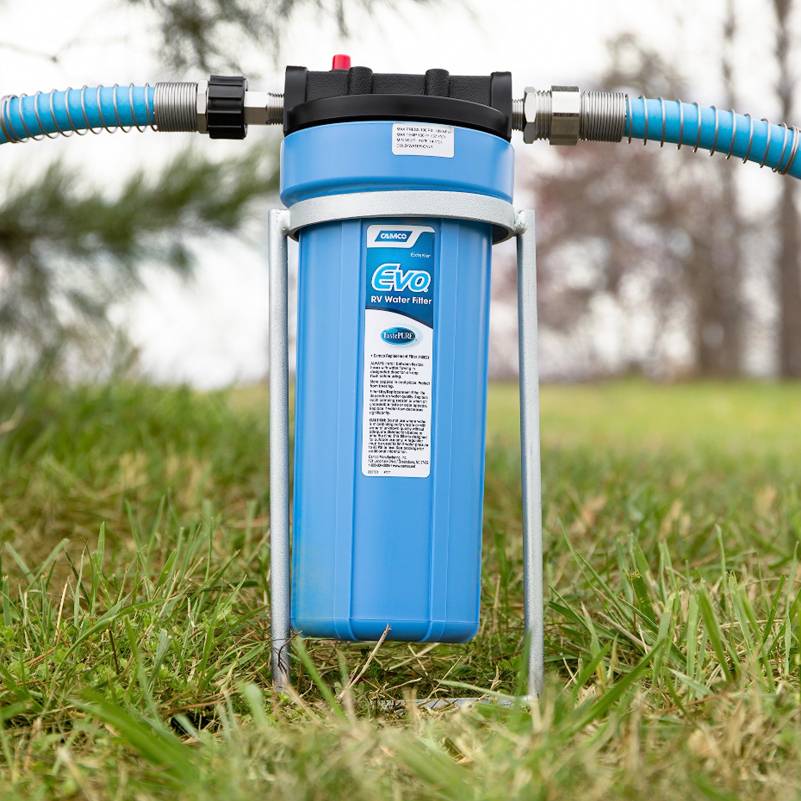 Extension hose for Camco Evo filter enables flexible installation.