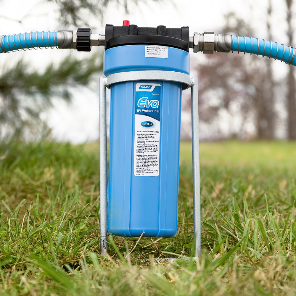 Extension hose for Camco Evo filter enables flexible installation.