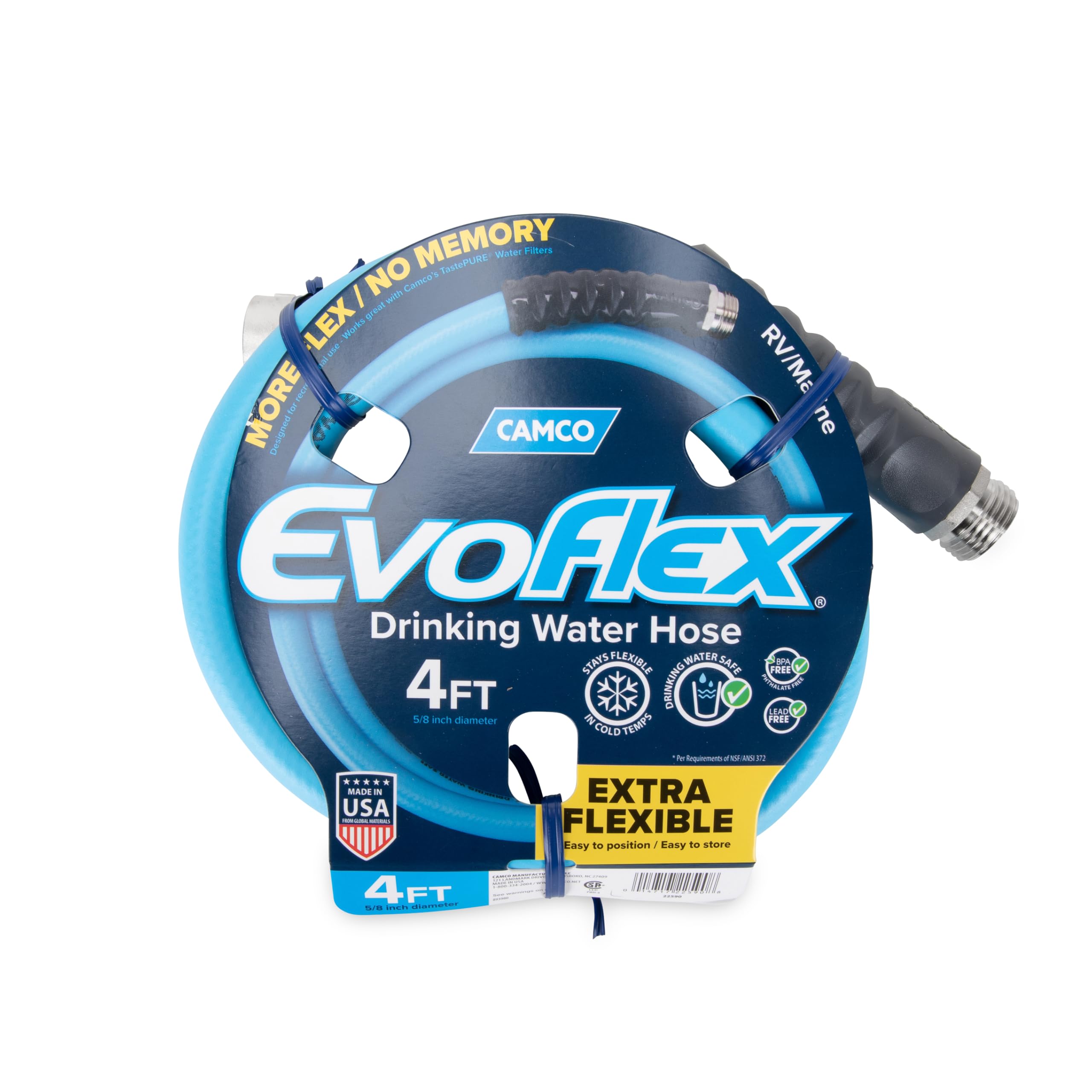 Camco EvoFlex 4ft RV water hose kink resistance for smooth water flow.