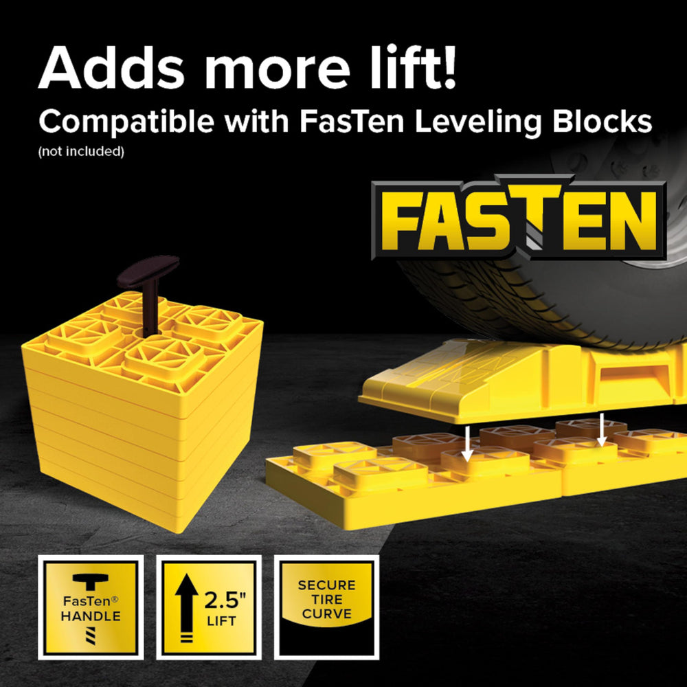 Proudly made in the USA: Camco FasTen RV ramps with durable construction.