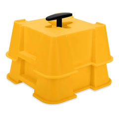 Camco FasTen RV Big Block base under a jack foot for stable leveling on uneven ground.