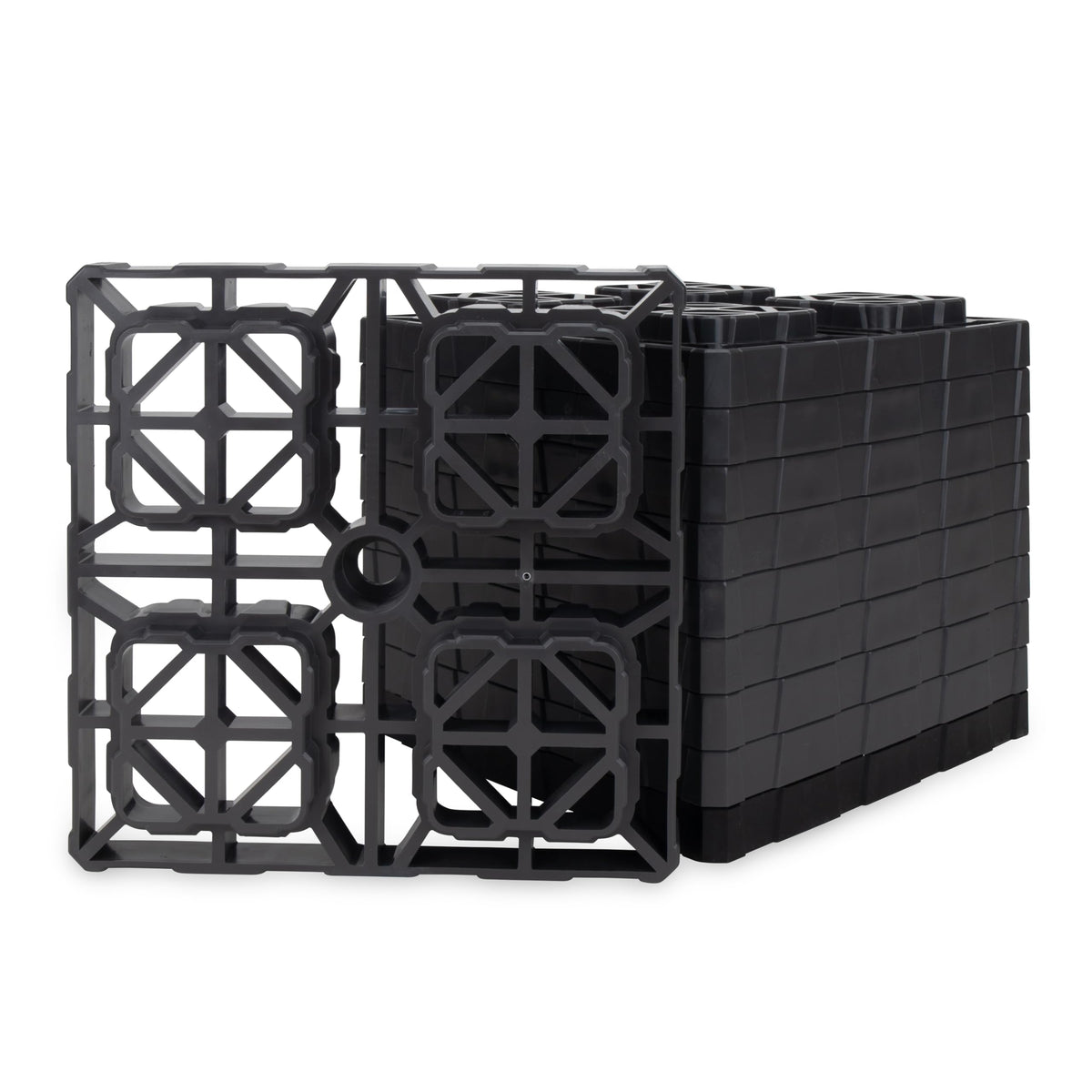 Camco FasTen XL leveling blocks with interlock design for stable RV leveling.