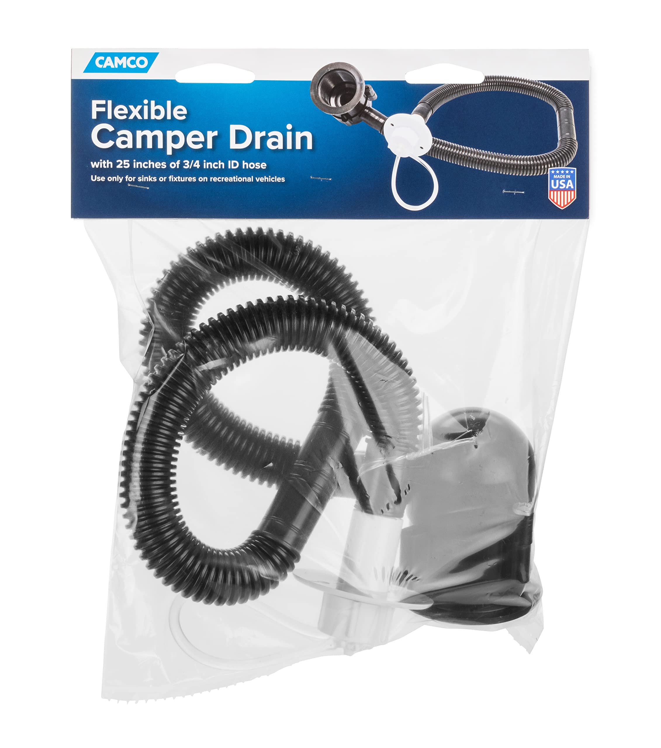 Made in the USA Camco drainage system ready for quick RV installations