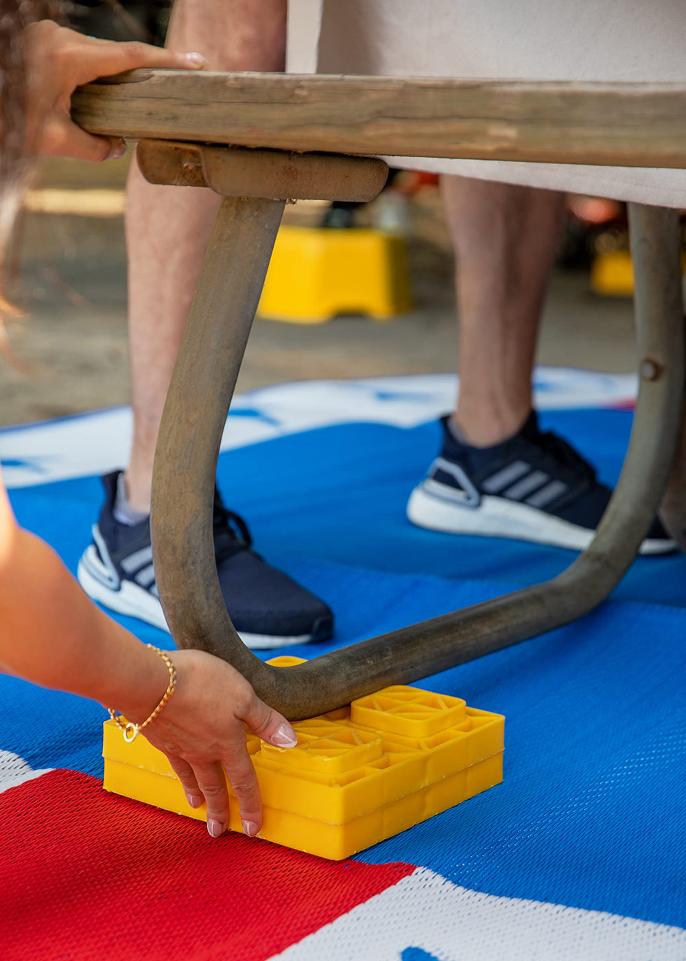 Camco leveling blocks are bright yellow for high campsite visibility.