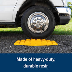 Camco leveling blocks with bright yellow color improve campsite visibility.