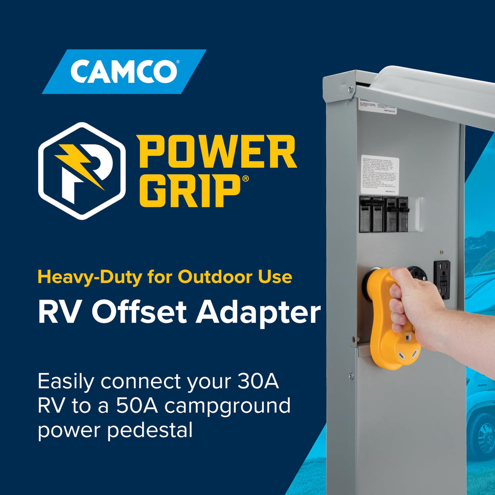 Camco offset-design view reduces receptacle strain for safer hookups.