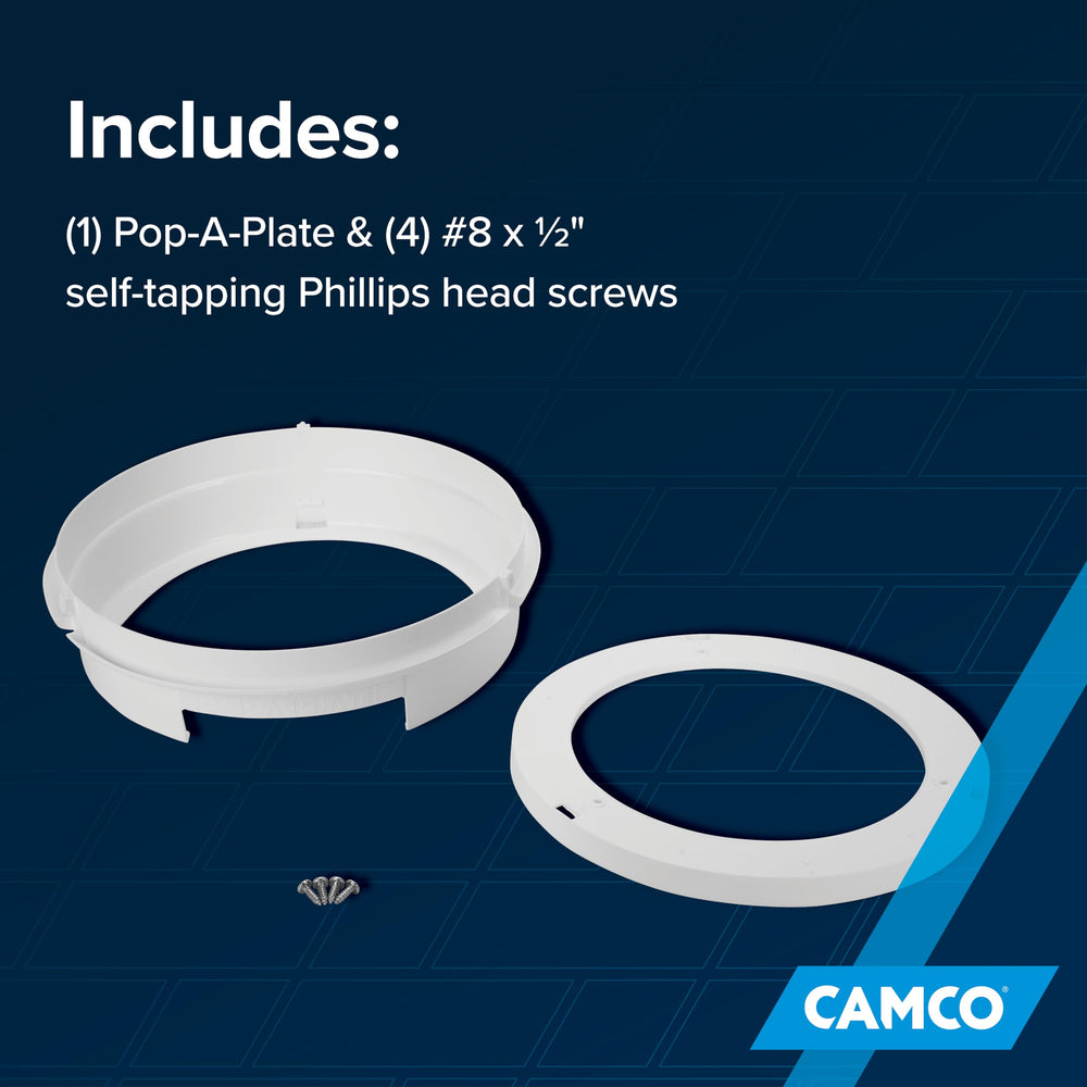 Camco Pop-A-Plate saves counter space when mounted under cabinets.