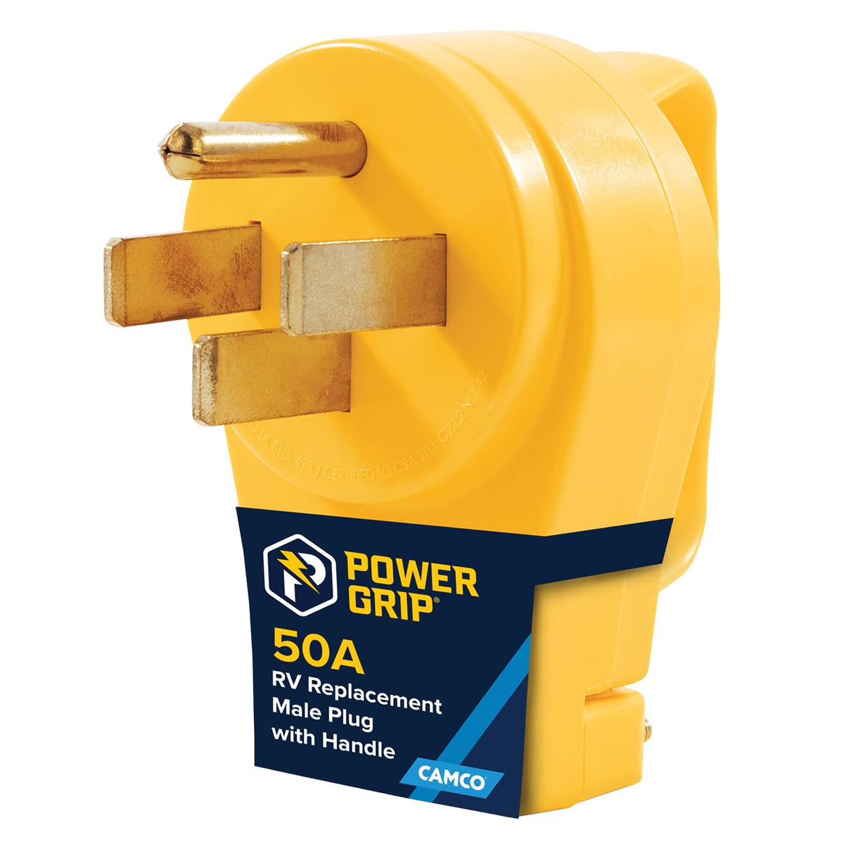 Camco Power Grip 50A plug handle for easier connection and reduced hand strain.
