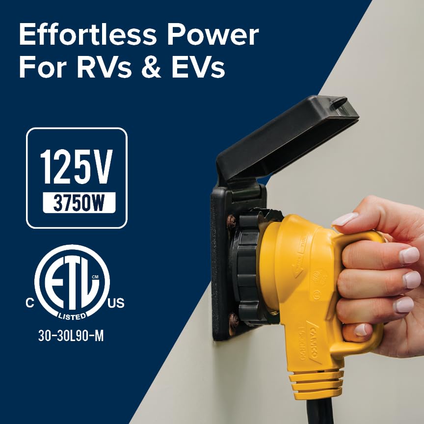 Camco Power Grip 90-degree heads ease plugging and unplugging