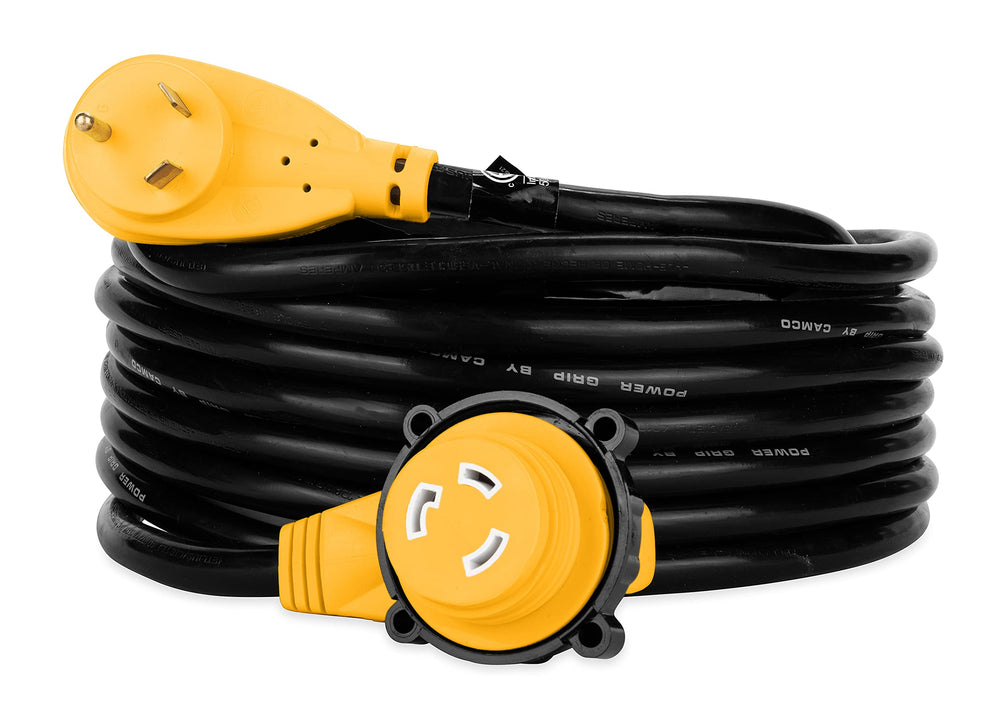 Camco PowerGrip 25ft 30A RV extension cord with extended reach for shore power