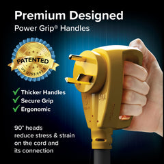 Camco PowerGrip locking adapter close-up shows a secure, easy plug-in.