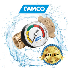Camco psi-guard gauge display helps monitor safe pressure for hoses and fixtures.
