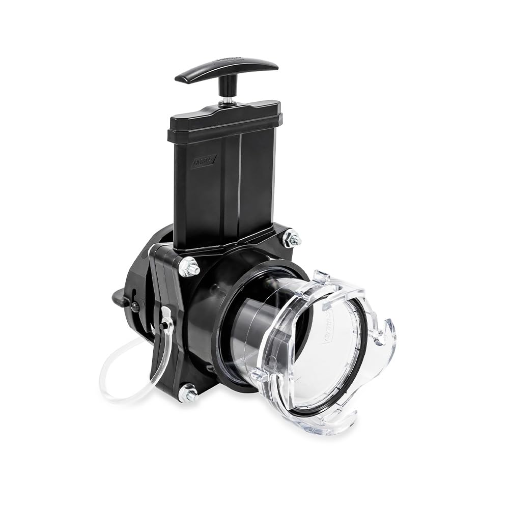 Camco ready-to-use gate valve with clear adapter shows drain contents for proactive maintenance.