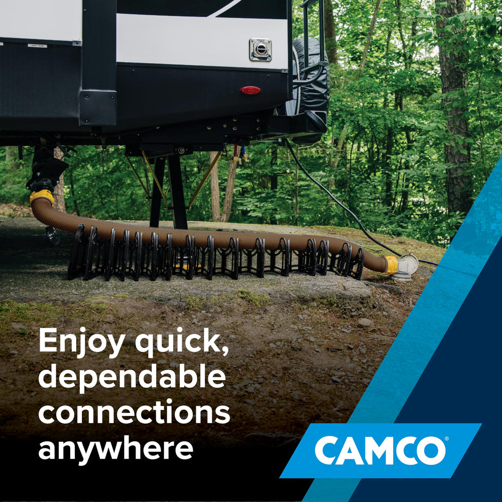 Camco Revolution easy dump-station connection reduces setup time.