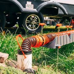 Camco Rhino 360-degree swivel prevents twists when connecting to the main sewer hose.