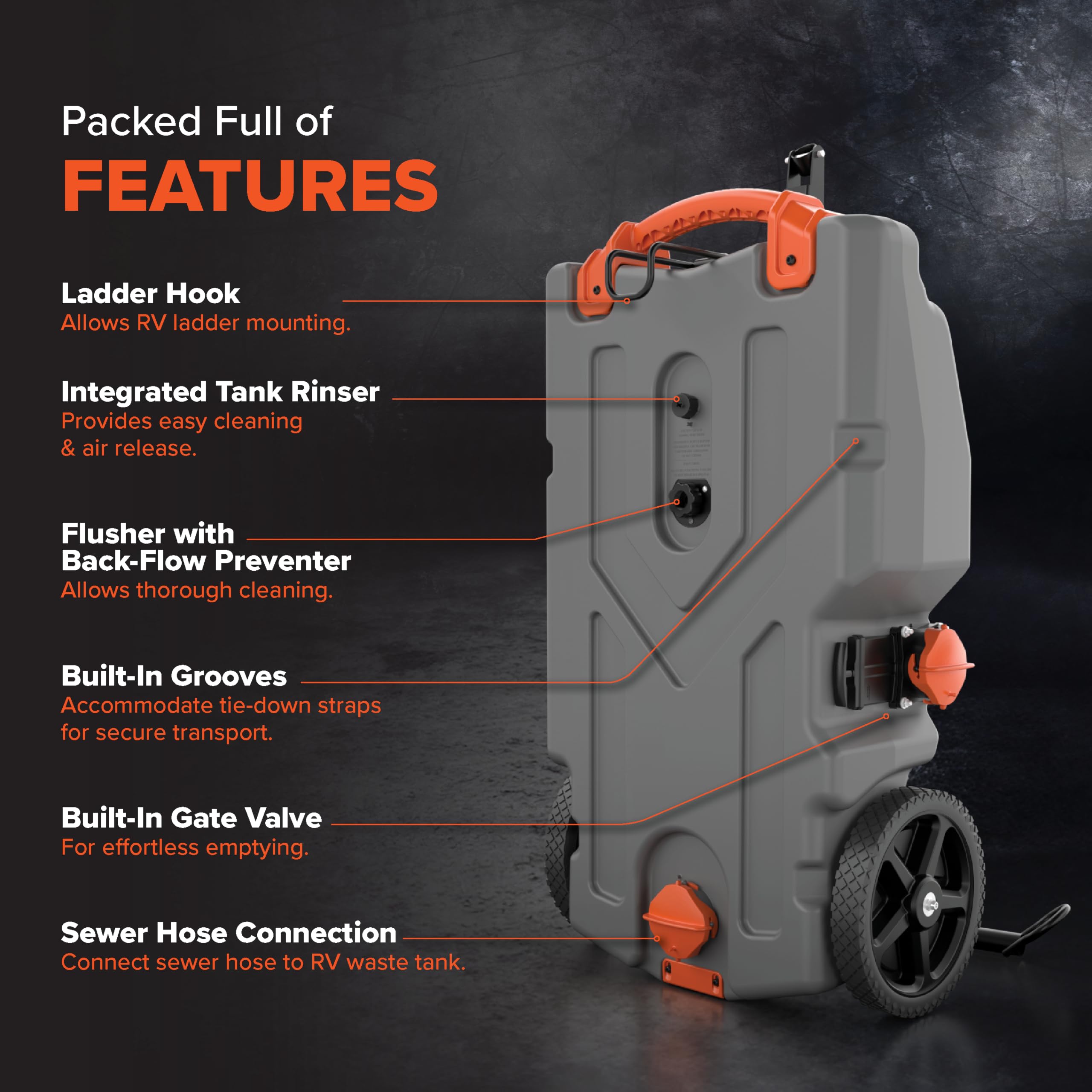 Camco Rhino 15-inch rinse adapter supports thorough flush at sites.