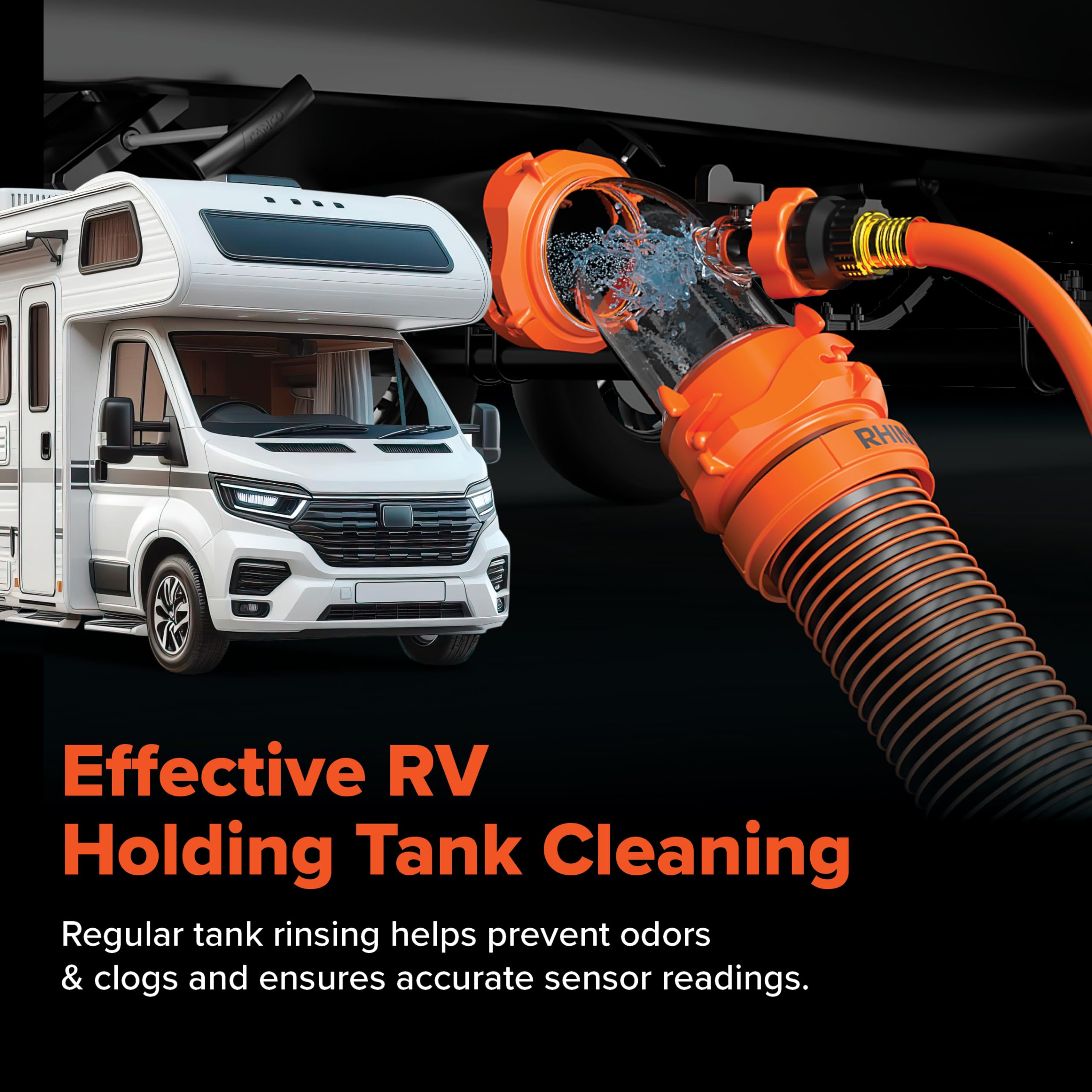 Camco Rhino Blaster clear elbow visible rinse progress