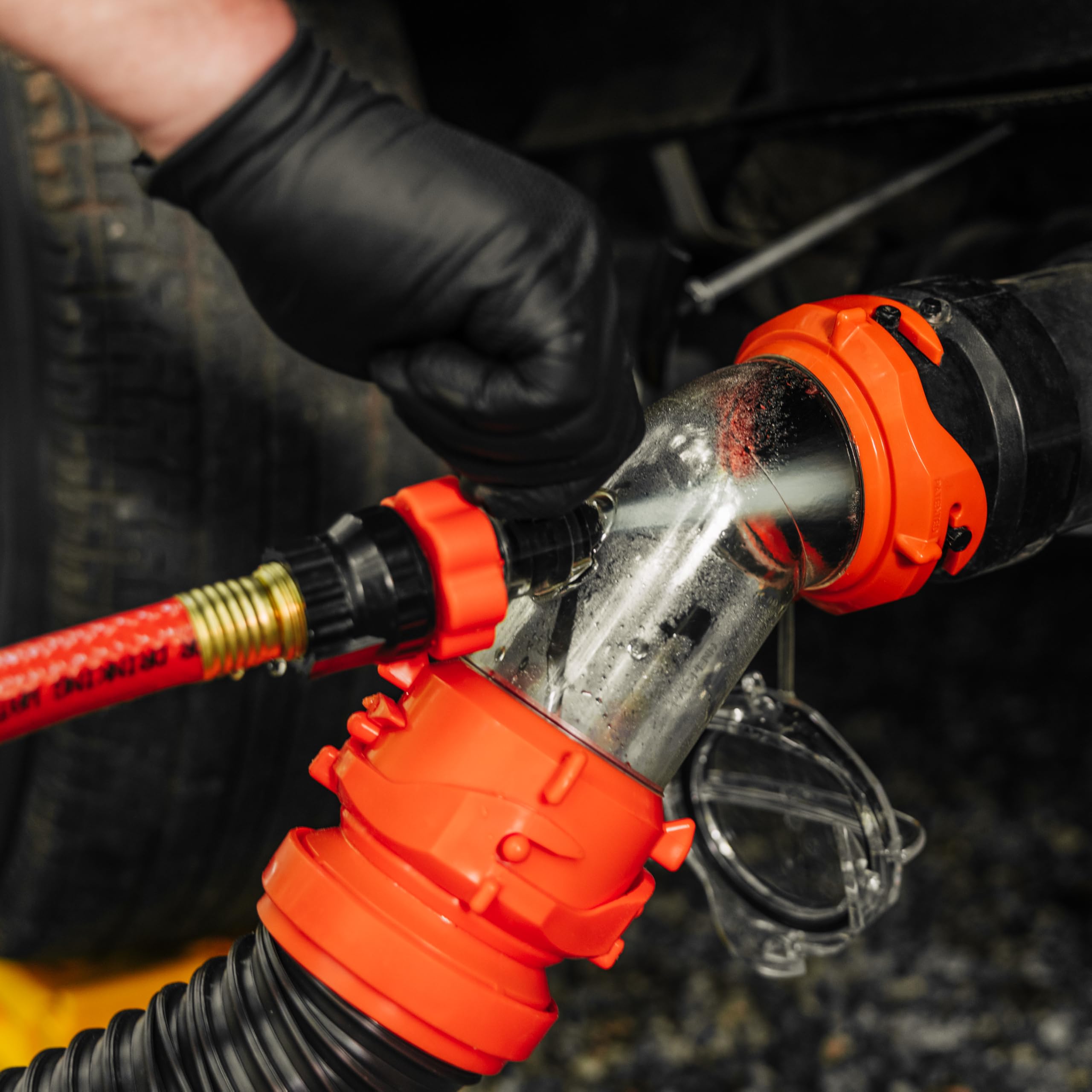 Camco Rhino Blaster compatible with portable tote tanks for flexible setups