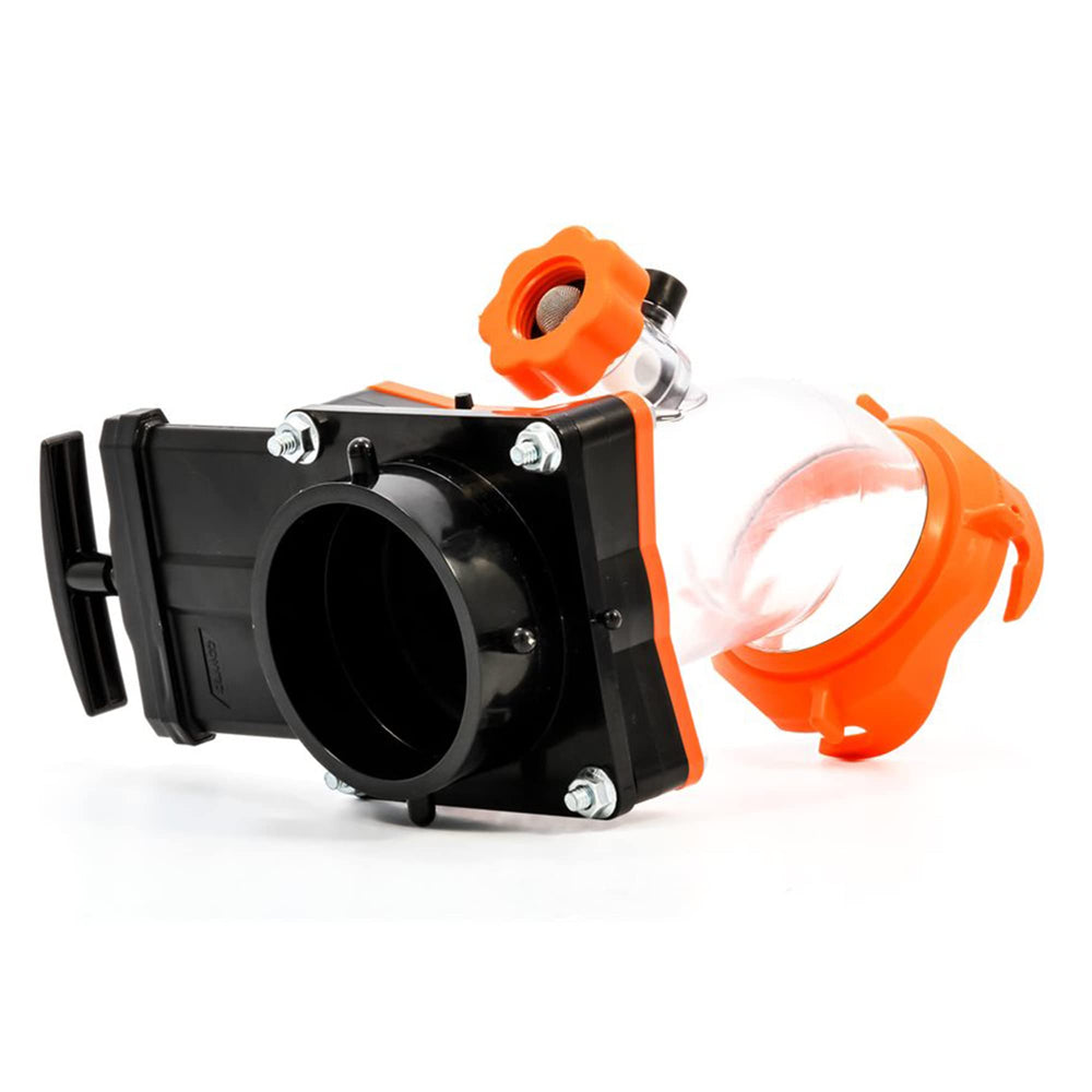 Camco Rhino Blaster Pro holding tank rinser with 45-degree elbow for direct rinsing.