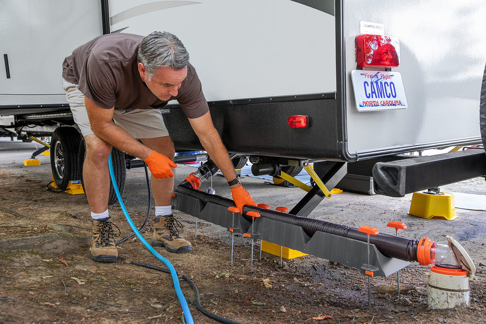 Camco Rhino elevated cradle offers up to 10 inches of lift for improved waste flow