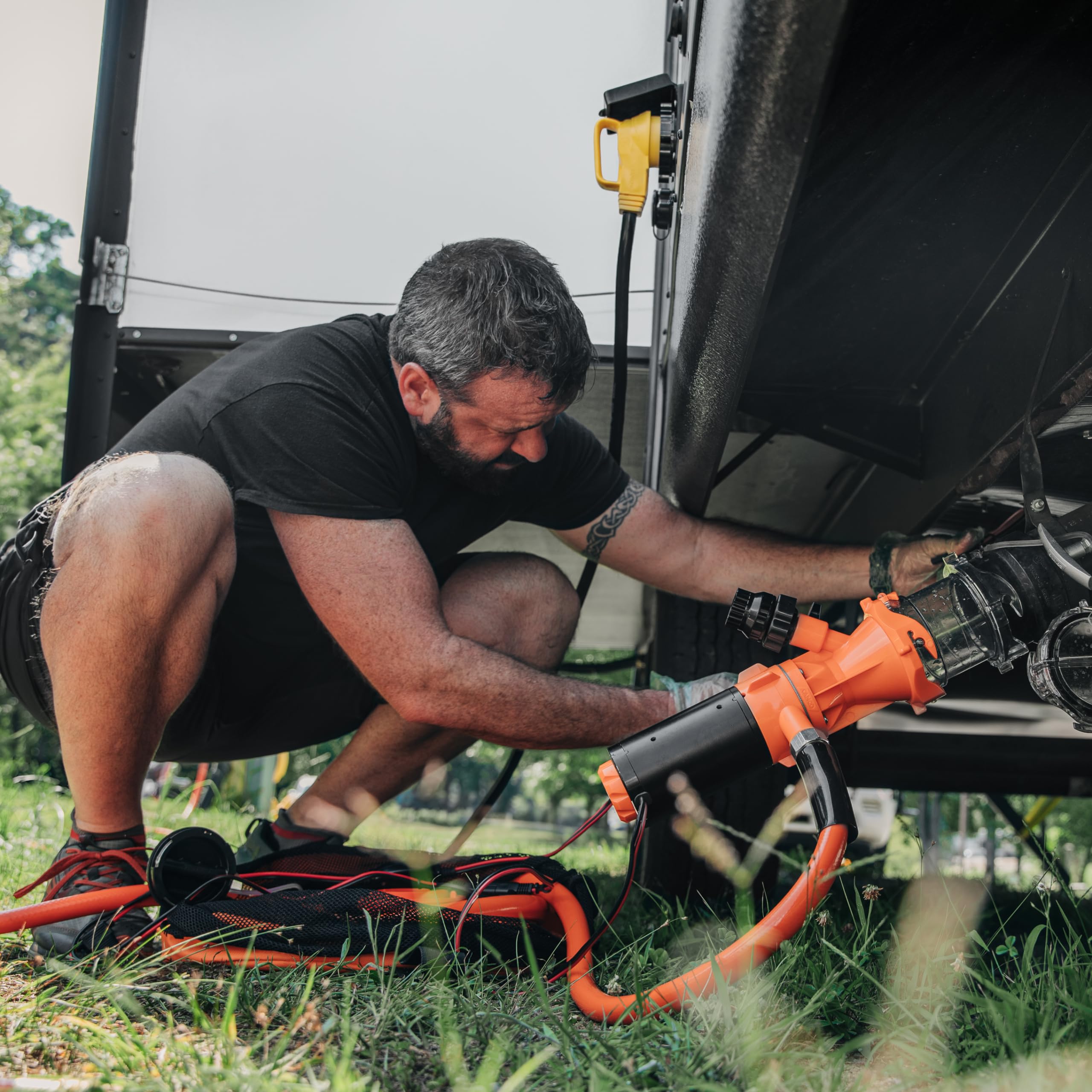 Camco Rhino macerator vented carry bag for organized storage.
