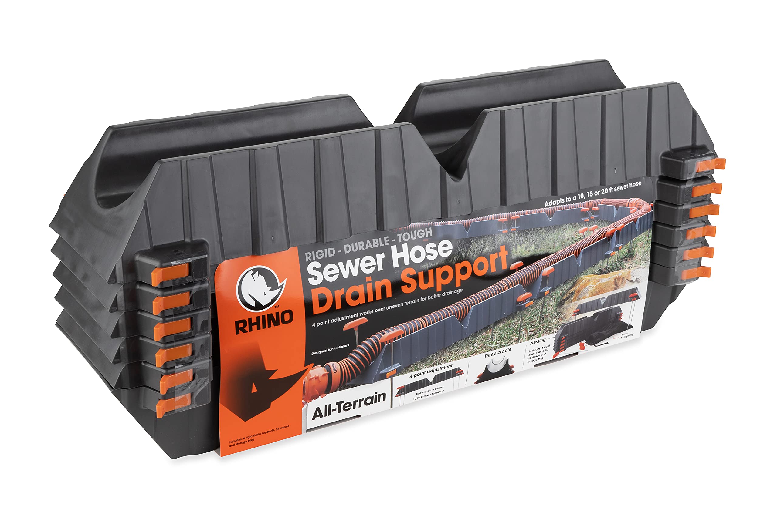 Camco Rhino 20-foot hose support accommodates long RV setups