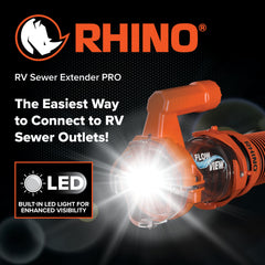 Camco Rhino RV Sewer Extender PRO torque-grip handle enhances leverage during connections.