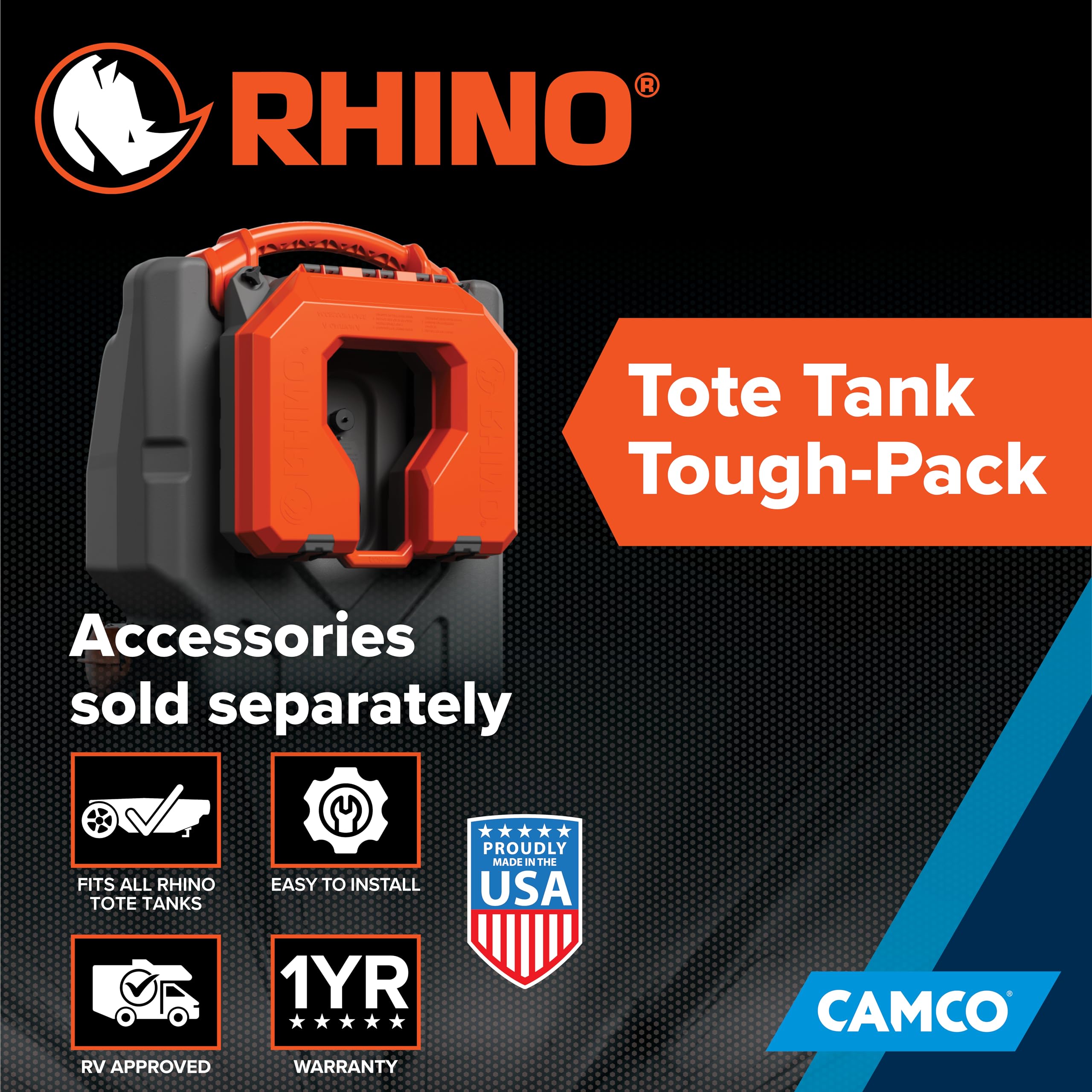 Camco Rhino Tote Tank Tough-Pack accessories storage area supports organized camping gear
