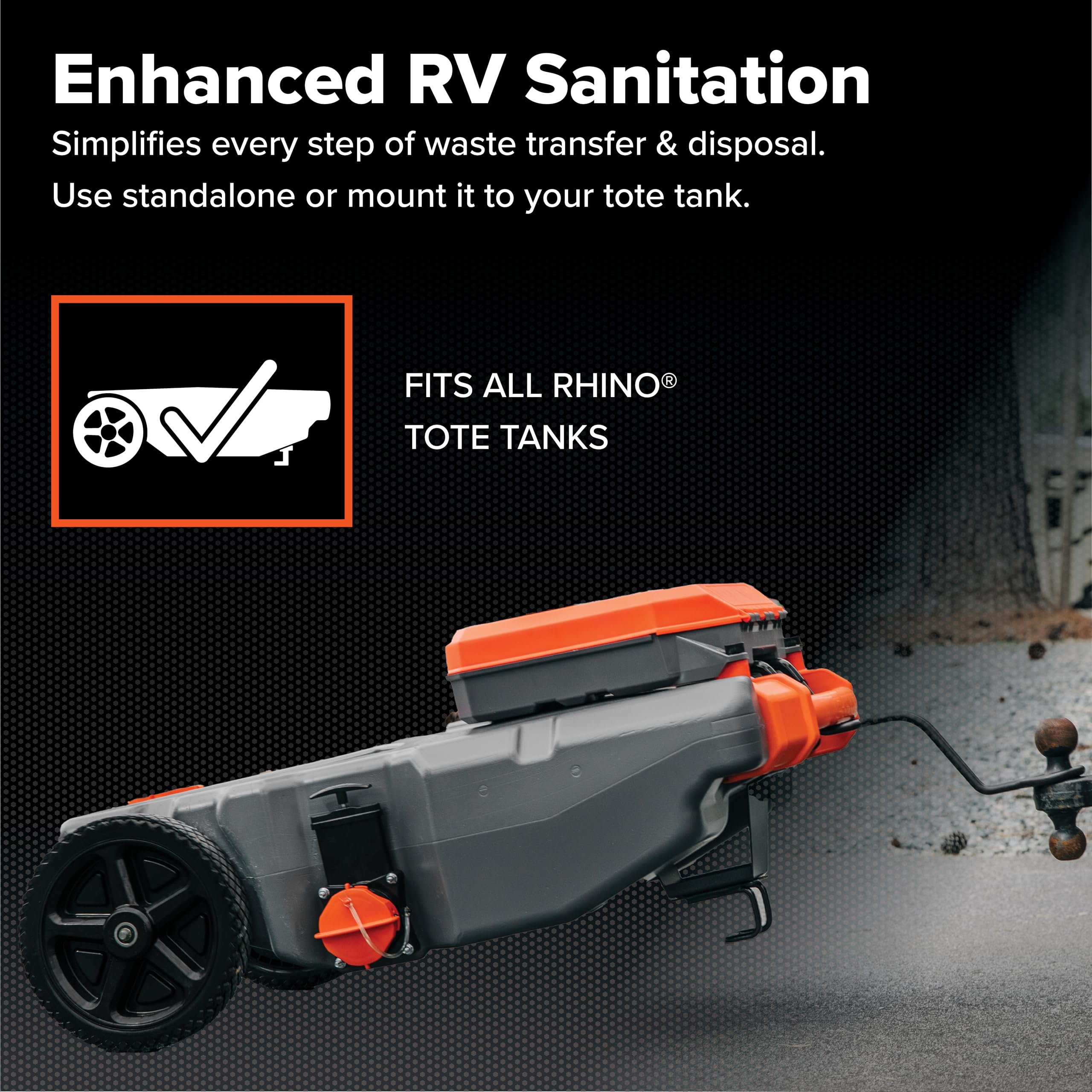 Camco Rhino Tote Tank Tough-Pack hose compartment enables easy transport